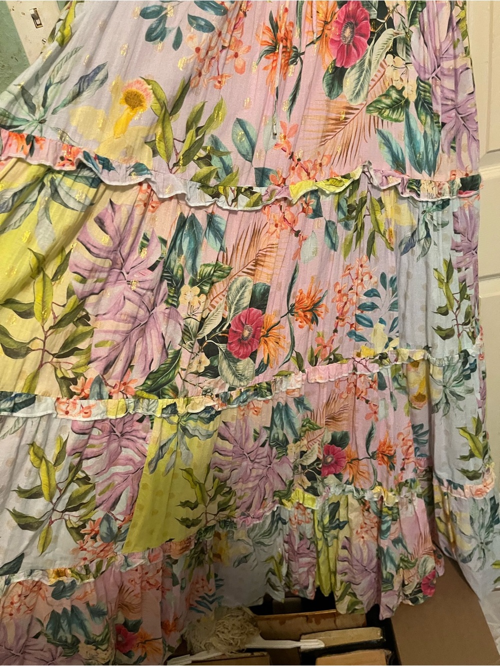 Anthropologie Floral Tiered Maxi Dress in Yellow, Pink, Green, Purple - Picture 2 of 3
